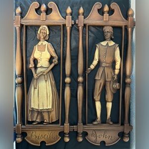Syroco Wall Plaques Pilgrims John Priscilla 17.5” x 7.5” Syracuse Ornamental